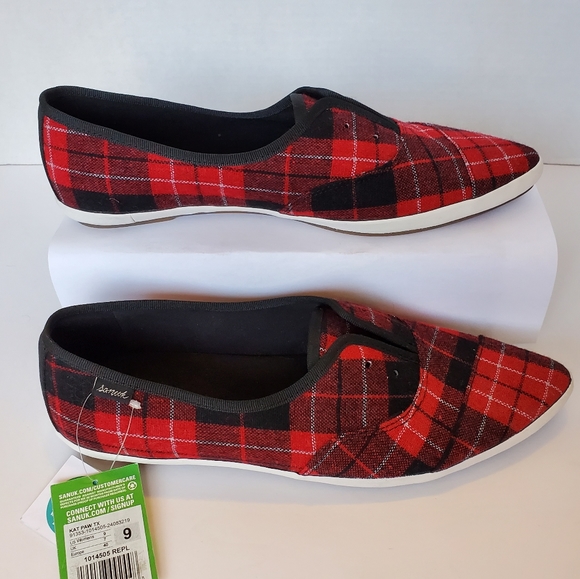 NWT Sanuk Kat Paw TX Plaid Pointed Toe Flats - Picture 3 of 12